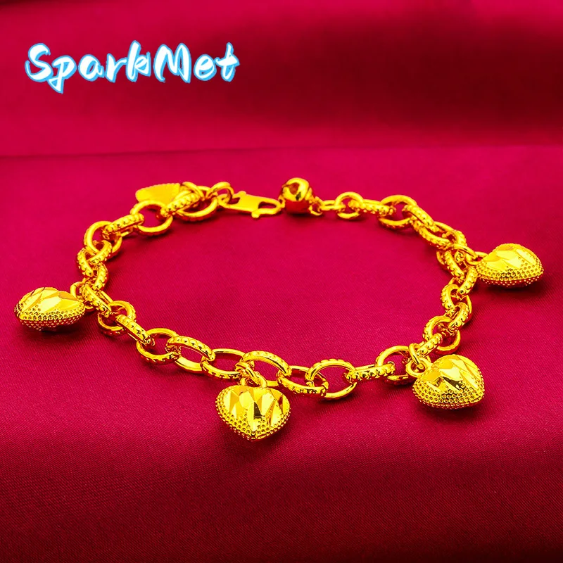 

Браслет SparkmetLove Mini Heart для женщин, 24-каратное золото, AU999 | Миниатюрные сердечки на изящной цепочке, очаровательные и нежные для повседневного ношения.