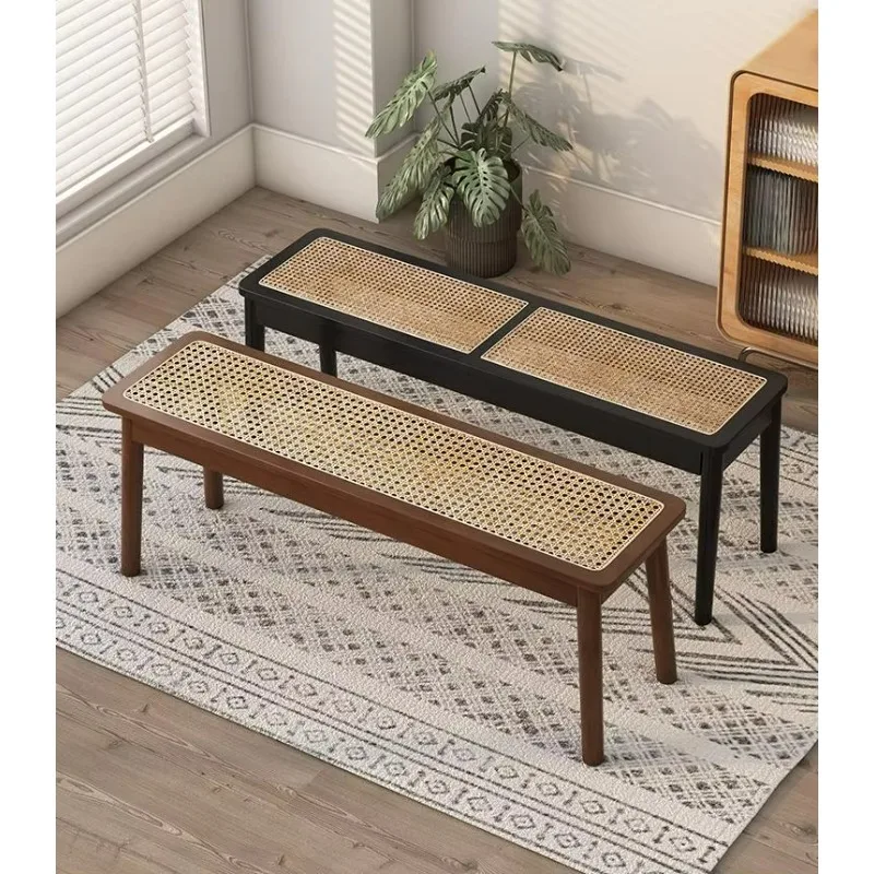 Factory Direct Compatible WithRattan Bench Chandigarh Chair Household Solid Wood Dining Chair Japanese Style Log Long Bench Bed