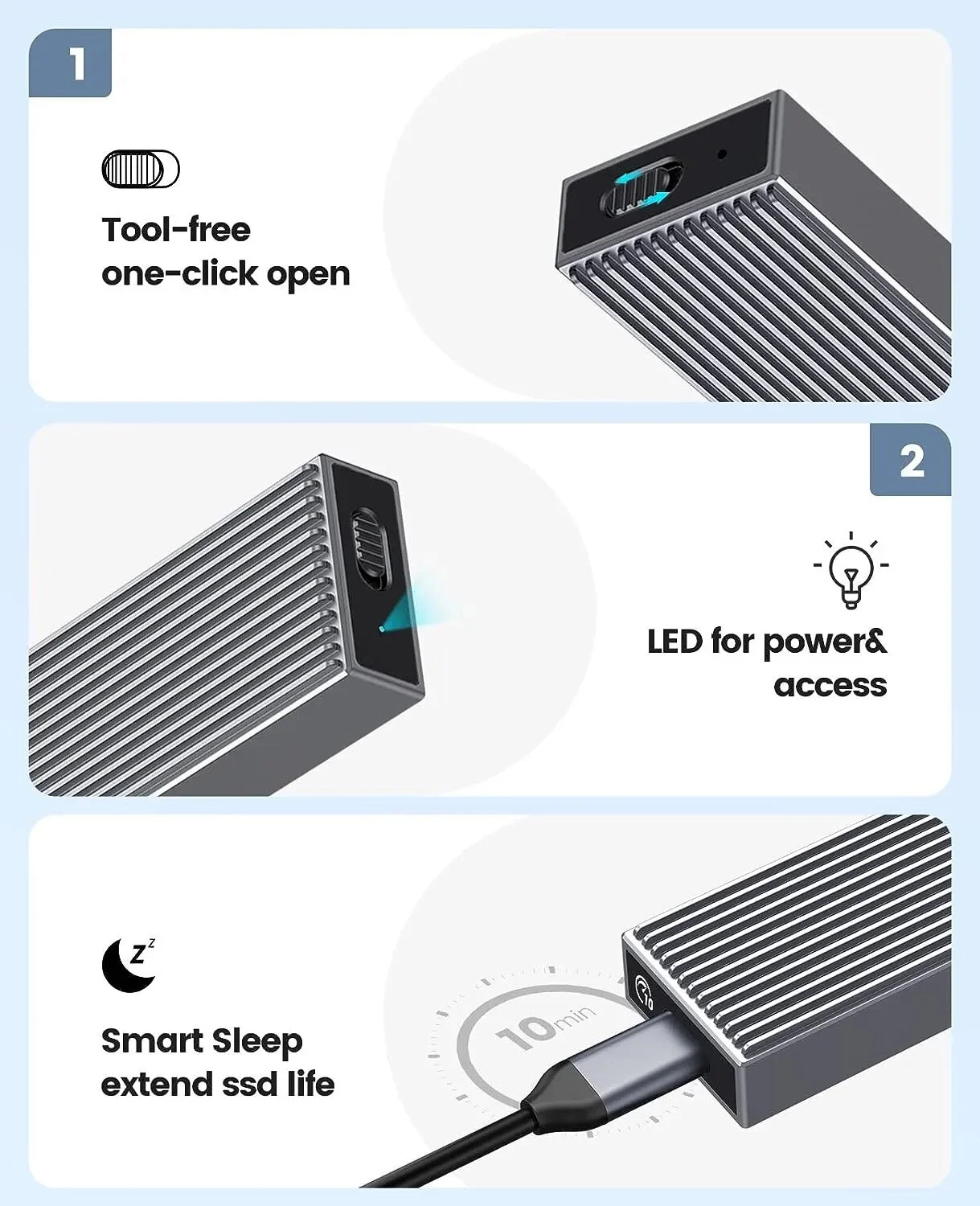 Imagem -04 - Nvme Ssd Enclosure Solid State Drive Case Alumínio 10gbps Usb 3.1 Gen2 tipo c m Key Ferramenta de Suporte Gratuito Uasp Orico-m2