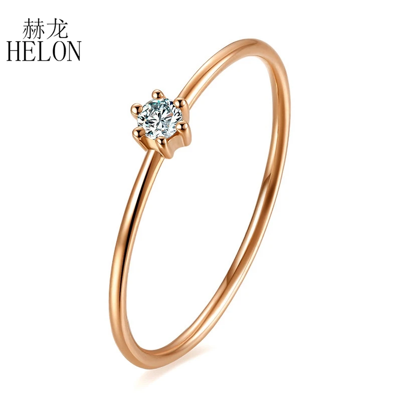 

HELON Solid 18K Rose Gold Ring Round 0.06ct SI/H Natural Diamond Engagement Wedding Ring For Women Trendy Fine Jewelry Gift