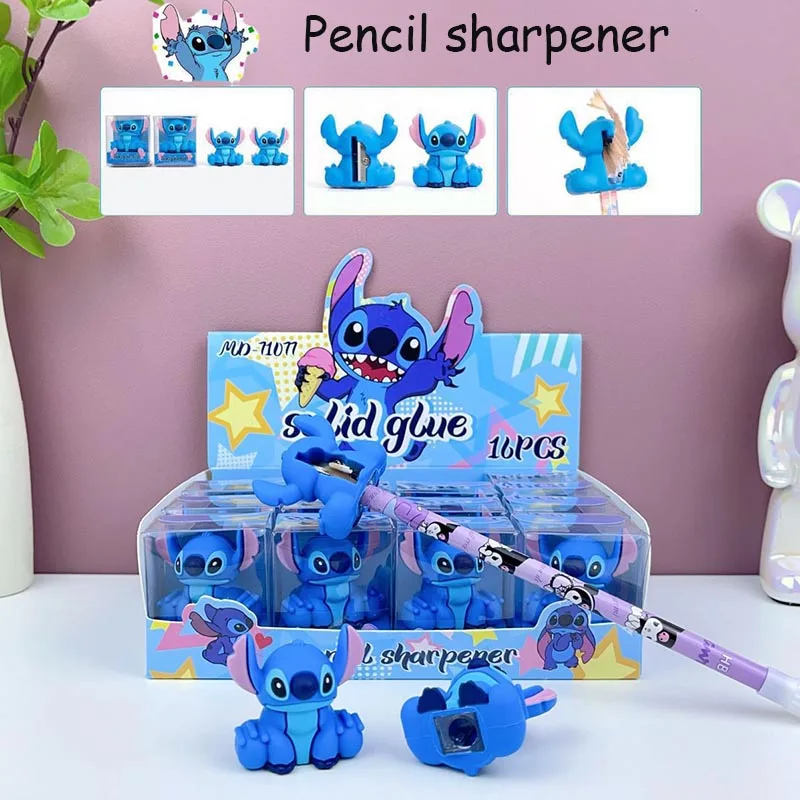 Imagem -04 - Disney Kawaii Stitch Eraser para Crianças Escrita Bonito Desenho Apontador de Lápis Artigos de Papelaria Material Escolar 16 Pcs por Lote