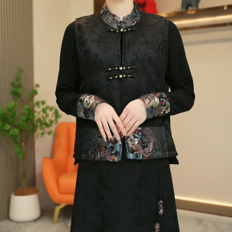 

New Chinese Style High-quality Cotton Thickened Jacquard Embroidery Temperament Age-reducing Vest Horse Clip