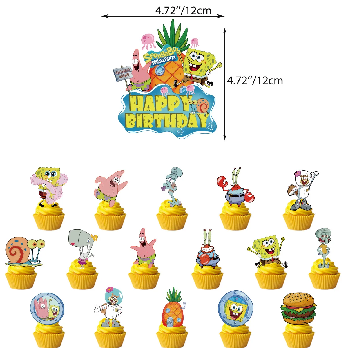 17pcs Cartoon Sponge-bob Cake Topper Set Cake insertion card Birthday Party Cake Decoration Party Decoration Supplies