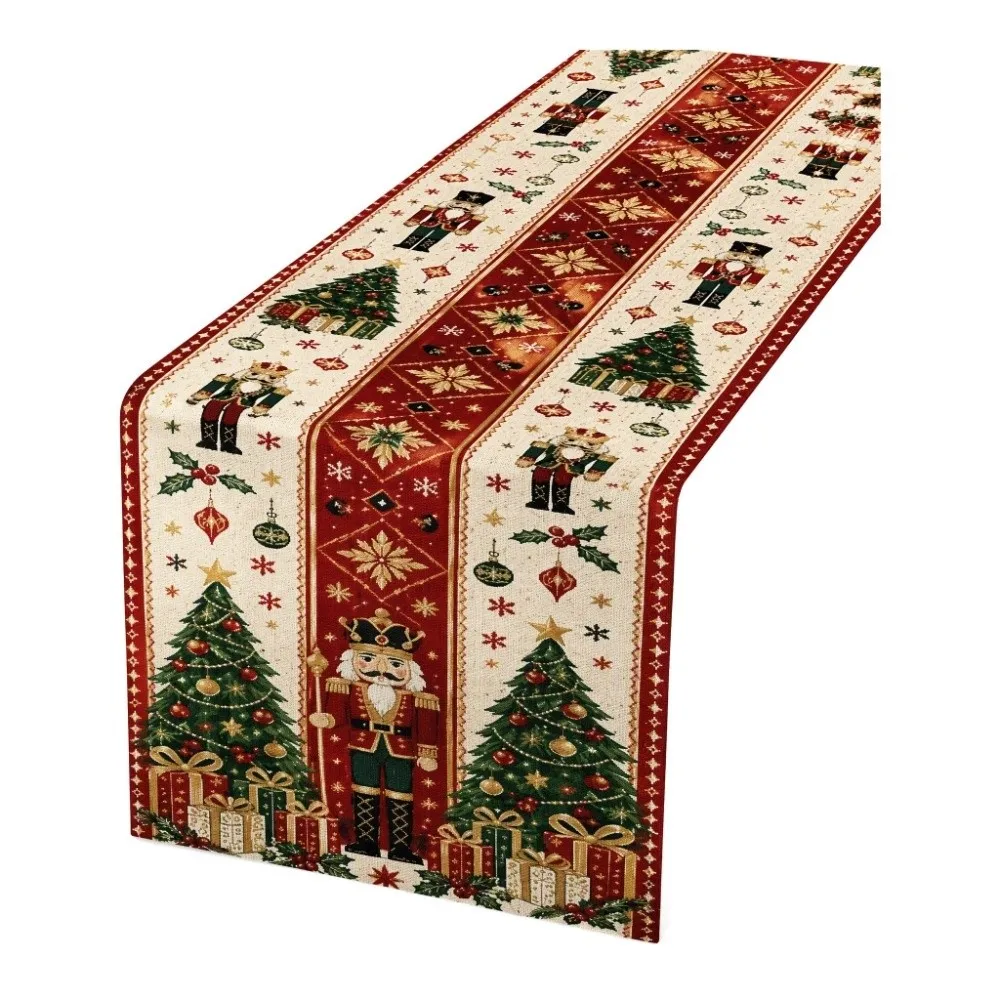 American Style Christmas Table Runner Vintage Printed Soft Fabric Xmas Table Flag Nice Draping Effect Easy To Maintain