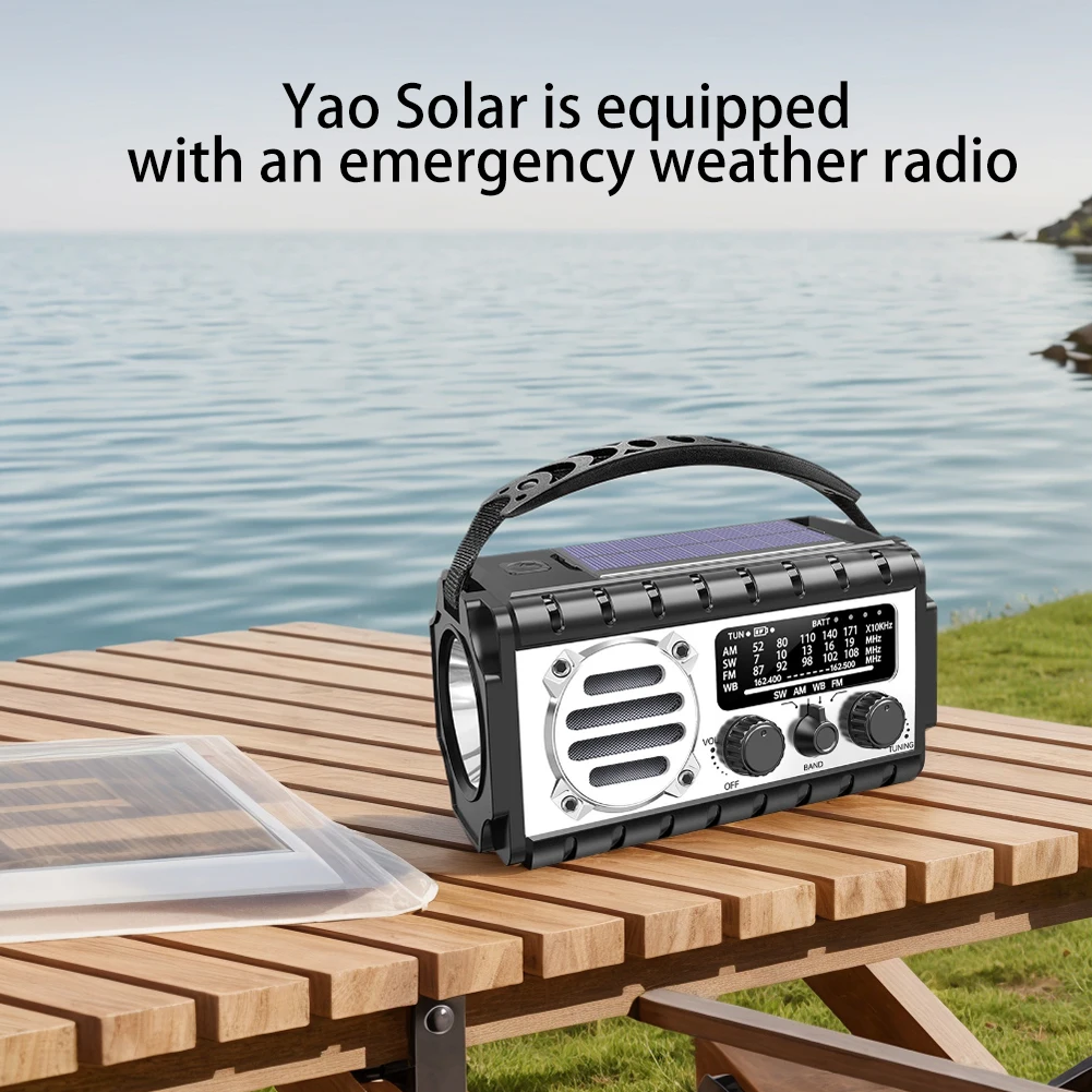 كرنك اليد راديو الطوارئ 20000mAh SW/AM/FM بقاء راديو المحمولة الطقس راديو الشمسية للتخييم في الهواء الطلق والطوارئ