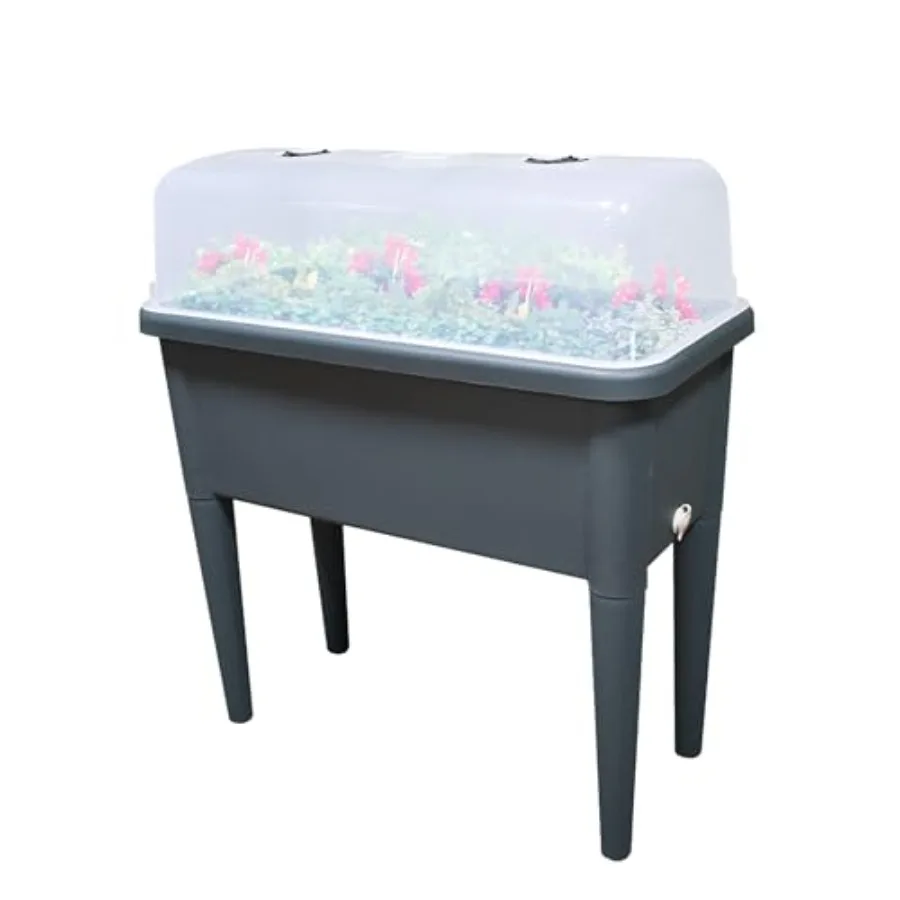 20.8 Gallon Self Watering Raised Garden Bed with Ventilation Transparent Lid Greenhouse 30 x 25.6 x 15 in Plastic Pla