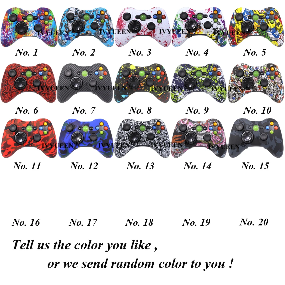 Ivyueen 10 pçs silicone pele protetora para microsoft xbox 360 caso controlador de impressão capa gel caps acessórios polegar apertos