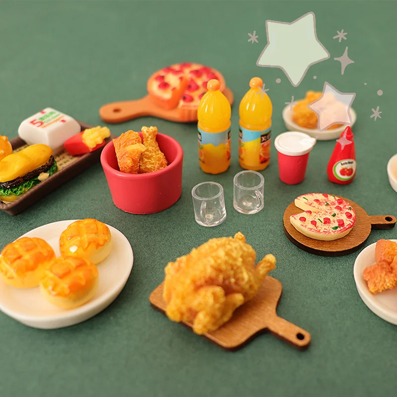 6 uds/10 uds/set casa de muñecas en miniatura hamburguesa con taza de coque modelo de comida rápida para accesorios de escena de juego de cocina
