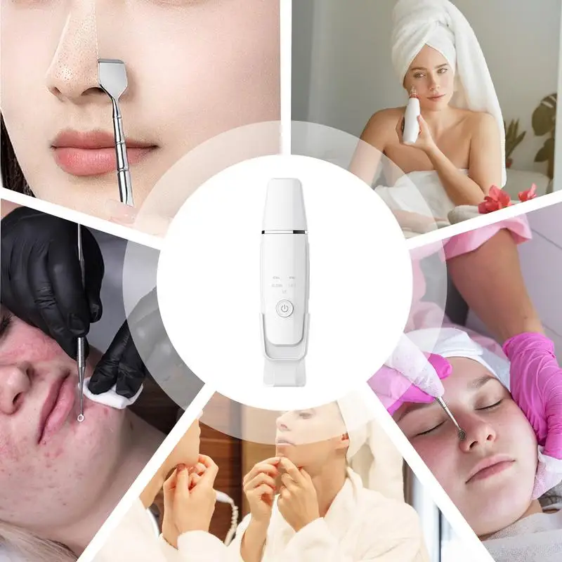 Ultrasonic Facial Skin Scrubber, Limpeza Profunda, Levantamento de Limpeza, Cavitação Peeling, Pá Recarregável, 4 Modos