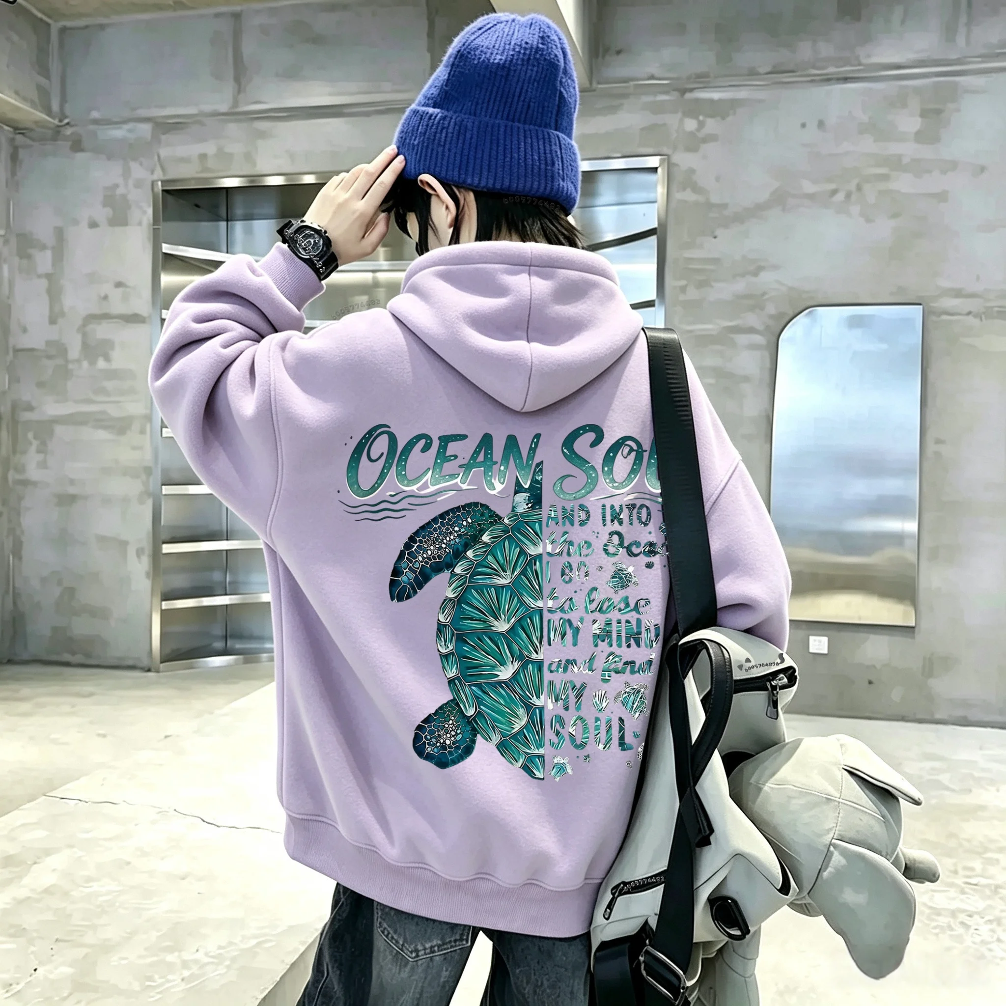 Neuestes Y2K-Kapuzen-Sweatshirt mit Schildkrötenmuster für Jungen und Mädchen. Modischer Pullover-Sweatshirt. – Detail 6