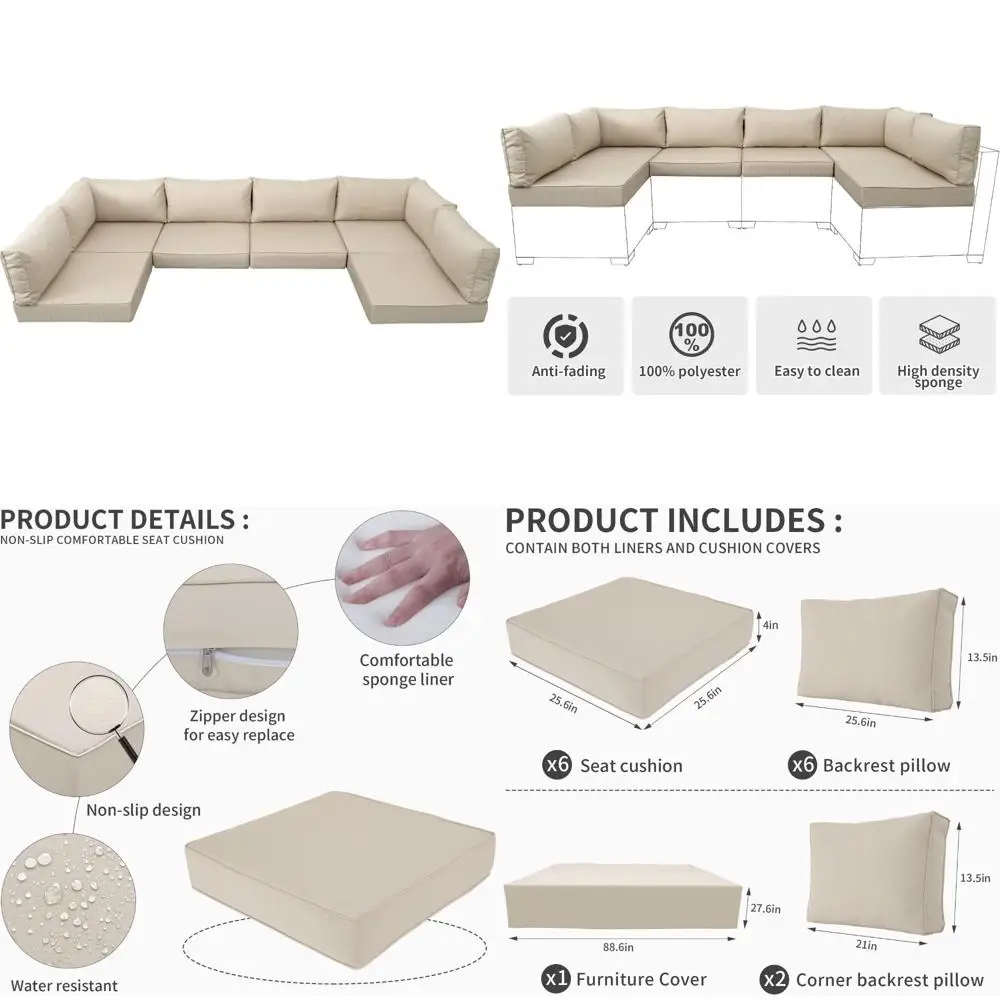 

6-seat sectional rattan patio furniture set with 14pcs water-resistant cushions