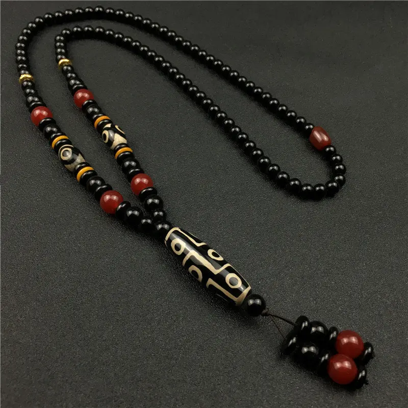 Ethnic- vintage nine-eye dzi bead necklace, unisex versatile sweater chain, Tibetan-style decoration, promotional gift