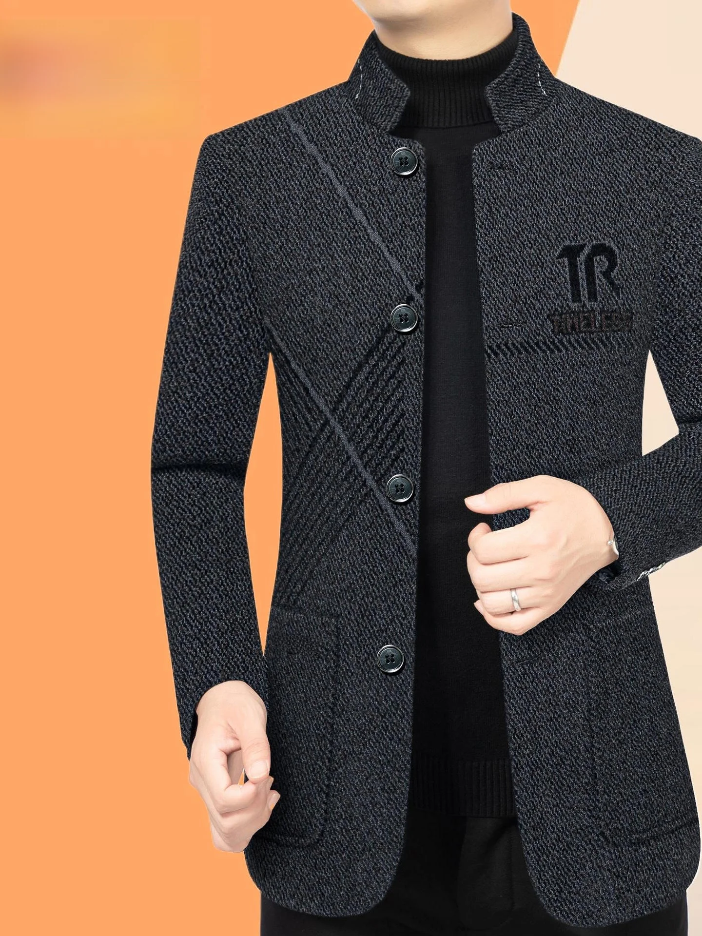 

Casual Fashionable Men's Slim Fit Tweed Jacket Spring Autumn New Style Woodpecker Luxury down Coat Urban Style Long Sleeve Bu...