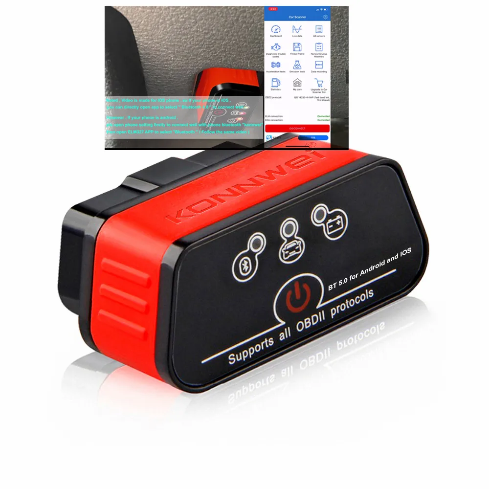 

Konnwei KW903 для Bluetooth 5,0 ELM327 Автомобильный OBD2 диагностический сканер Заводской автомобильный считыватель кодов неисправностей для всех автомобилей Гарантия 2 года