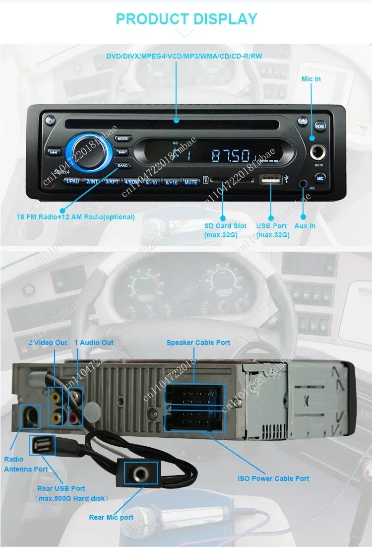 24V Car Radio with USB SD FM Bus 4 Channel Amplifier