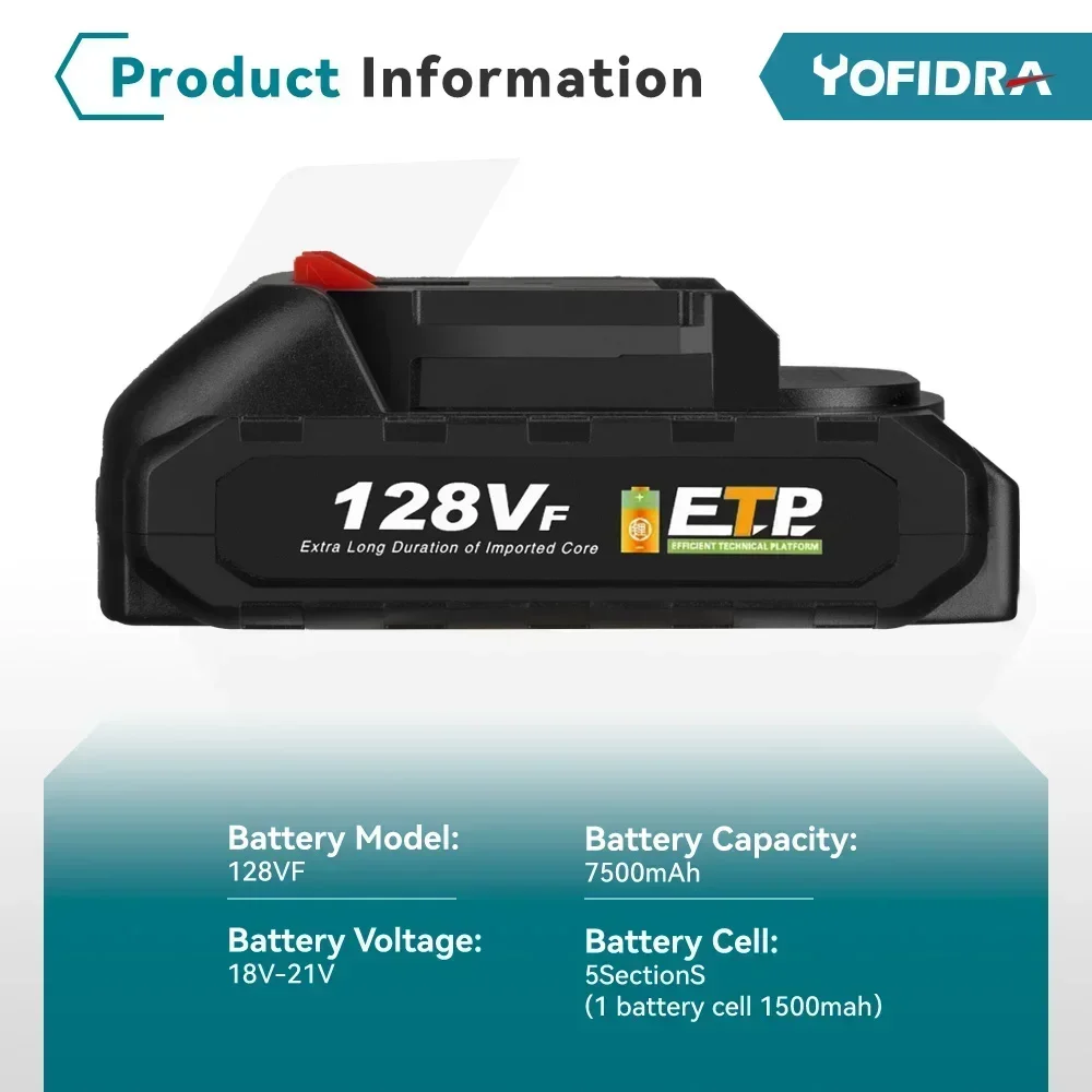 Yofidra Rechargeable Li-Ion Battery 7500mAh-22500mAh High Capacity Power Tool Replace Battery For Drill Wrench Blower Tool