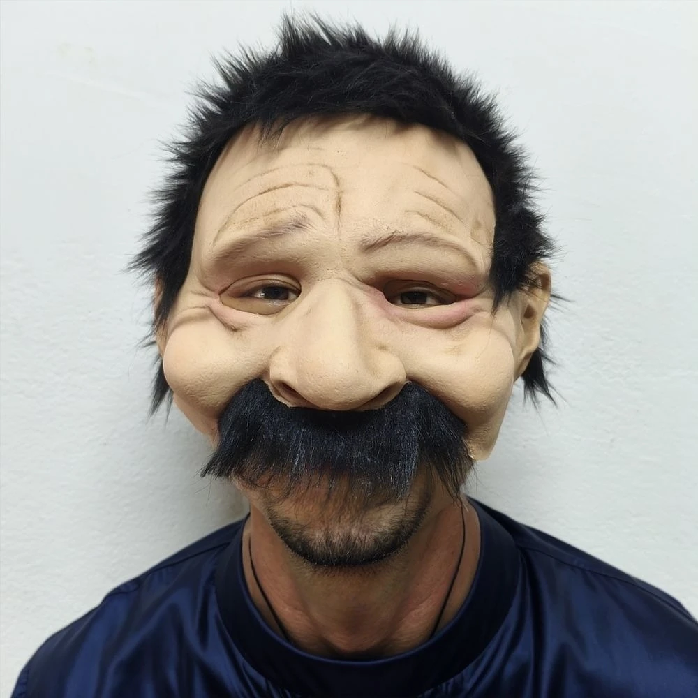 

Маска для пожилых людей на половину лица с париком и бородой, резиновая новинка, морщинистая дедушка, реквизит для косплея для вечеринки на Хэллоуин