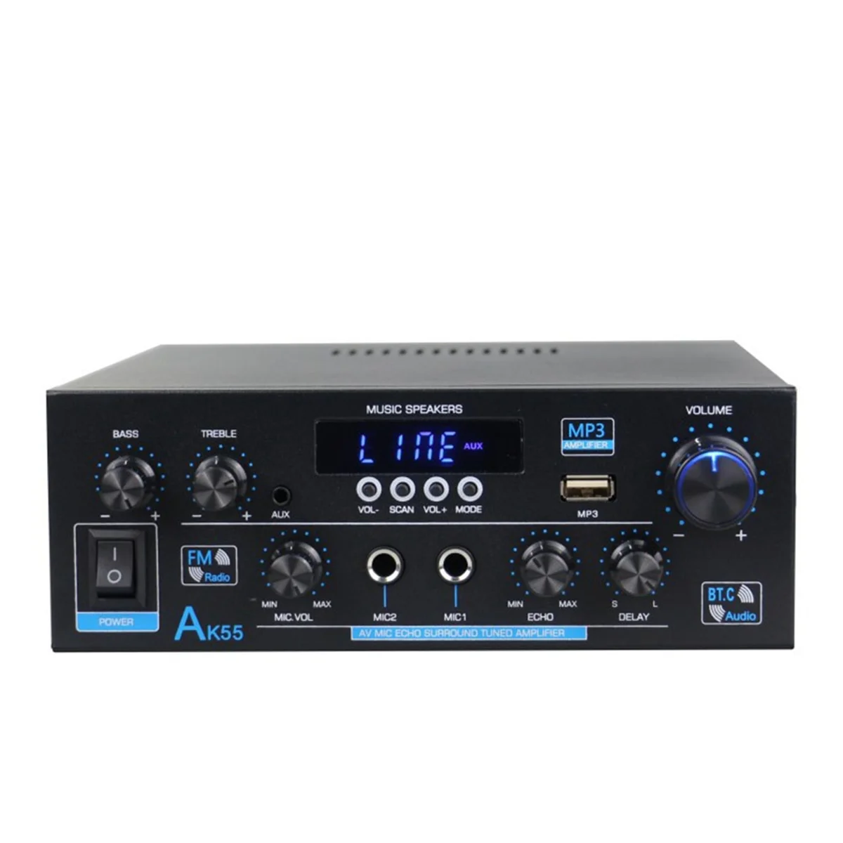 AK55 900W Home Power Amplifier 2.0 Channel Bluetooth 5.0 Hifi Digital Stereo Sound Amplifier 2.0 450W Subwoofer US Plug