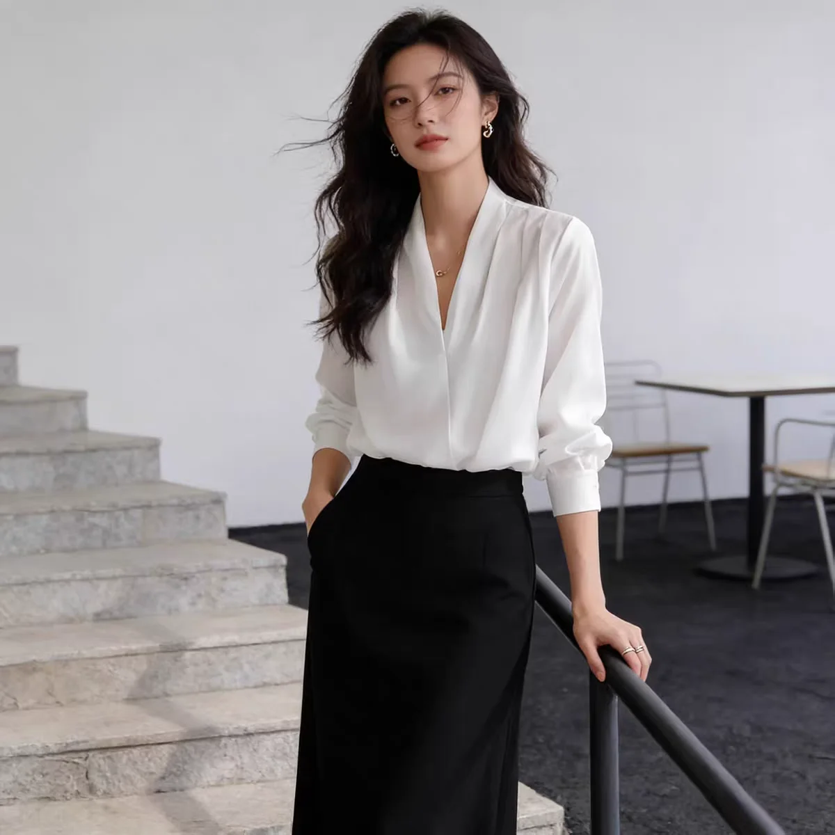 

Office Wear Women's Blouse Elegant Long Sleeve Pullover Shirt Korean Style V Neck Fashionable Elegant Ladies Clothes Tops New
