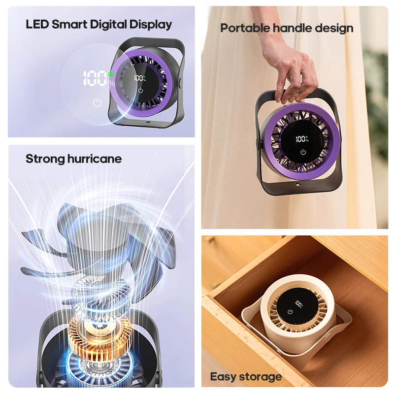 Newest Portable 4000mAh Rechargeable Table Fan Angle Adjustable Wall Fan Remote Control Touch Screen Mini High-speed Cooling Fan