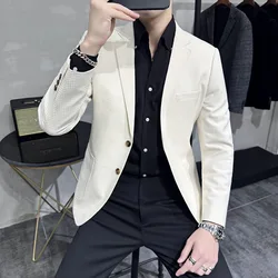 188 British men's fashion casual white suit Korean style slim waffle suit jacket groom dress