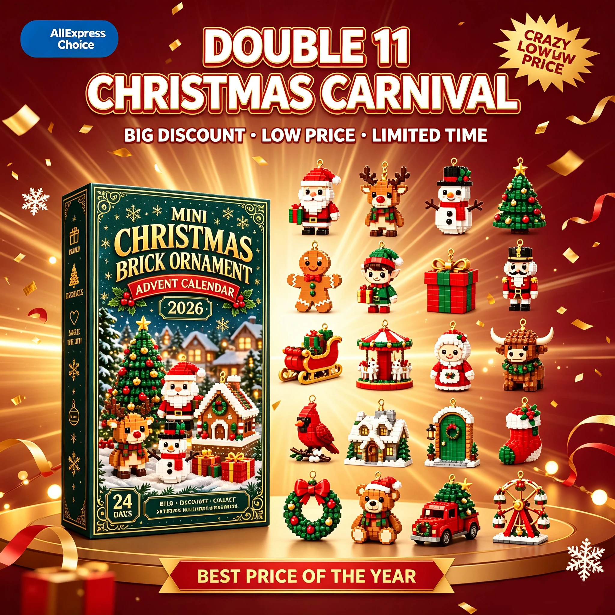 ~ ~2026 Christmas Advent Calendar 24 Day Countdown Mini Christmas Ornaments Mystery Box Holiday Decor Surprise Gift Collection
