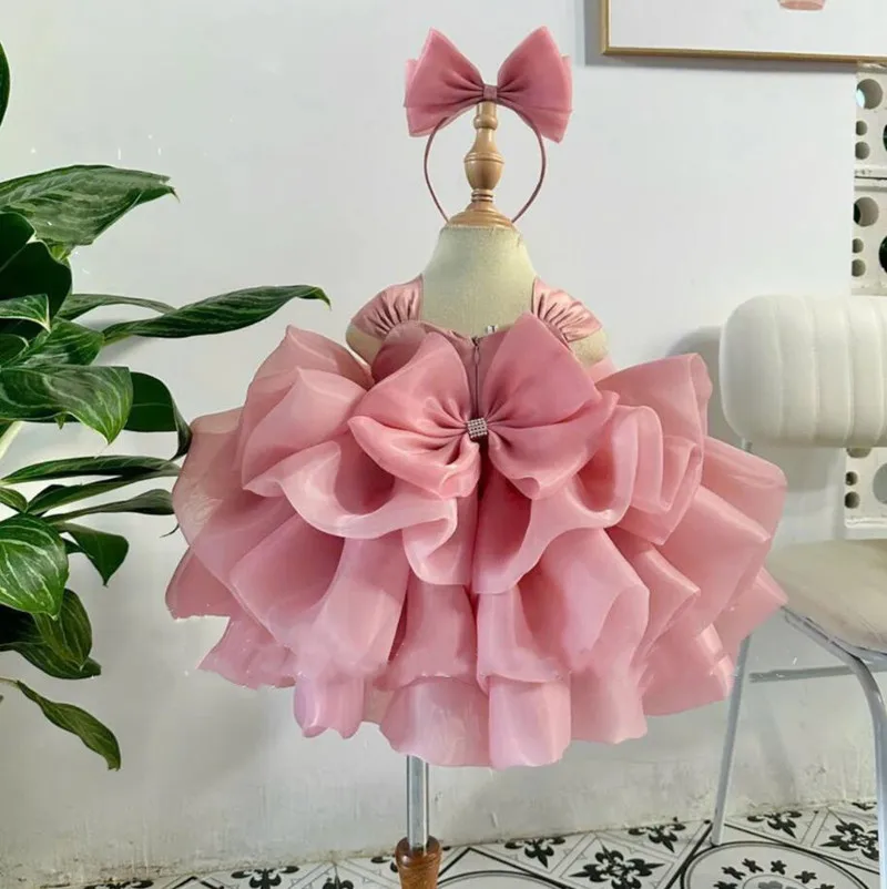 New Arrival Lovely Baby Girl Dress with Bow Infant Tutu Baptism Outfit Kid Birthday Dress Baby Christmas Gift 12M 18M 24M 3T