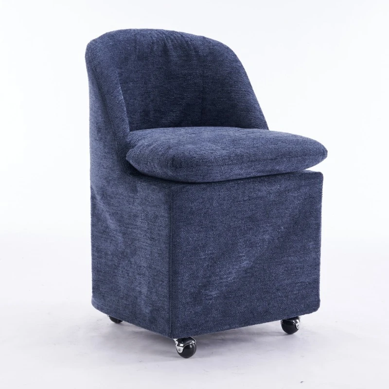 Modern Chenier Fabric Dining Chair with Solid Wood Legs and Universal Wheels