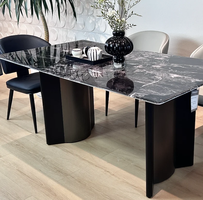 

#Luxury European French Grand Dining Table Set Modern Marble & Stainless Steel For Home Apartment Golf Club Or Restaurant Use