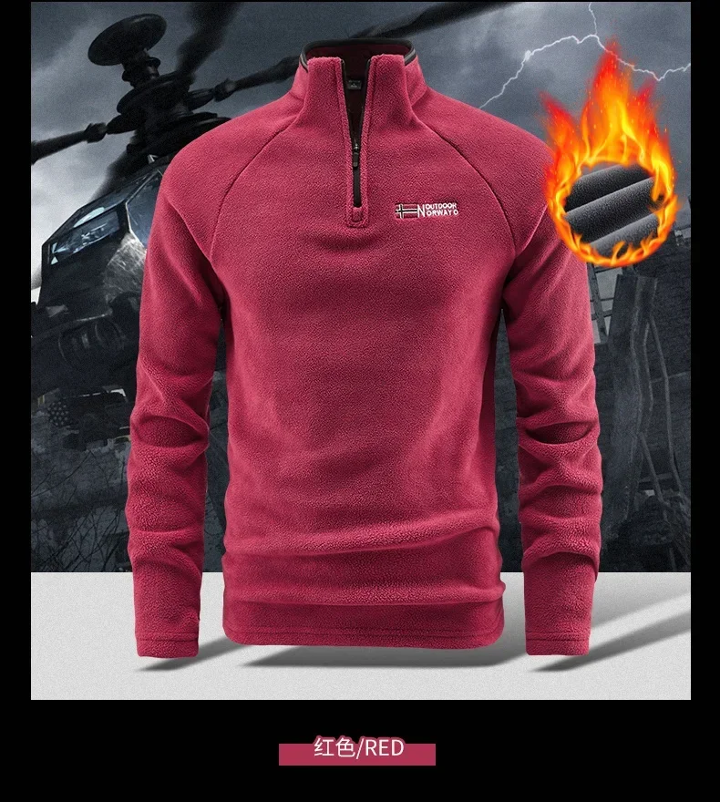 Herren-Sweatshirt aus norwegischem Polar-Fleece, Herbst-Winter-Pullover, dick, warm, mit Stehkragen, halbem Reißverschluss, lässig, langärmelig, Fleece-Oberteil – Detail 9