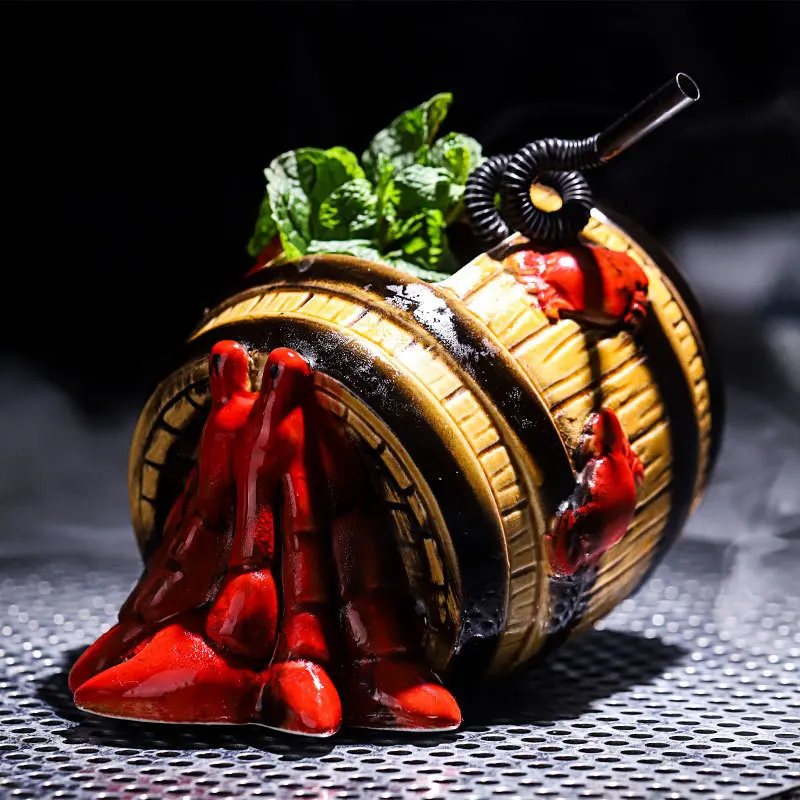 

Pirate Series Creative Hermit Crab TIKI Mug Barrel Mixing Wine Drinking Tumbler Cocktail Glass Ceramic Cold Drinks Smoothie Cups