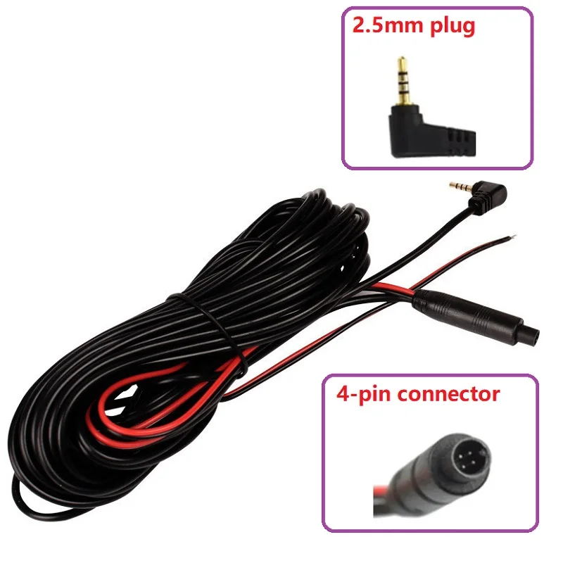 Car DVR Dash Cam Extension Cable DC 12V 24V 4 Pin 10m 15m Extension Cable 2.5MM Plug Car Camera Rear View Camera AV Cable