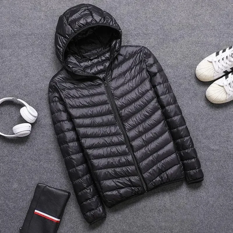 Winter Thin Down Cotton Coat For Men Hooded Slim Fit Warm Outerwear Cropped Trendy Cotton Jacket