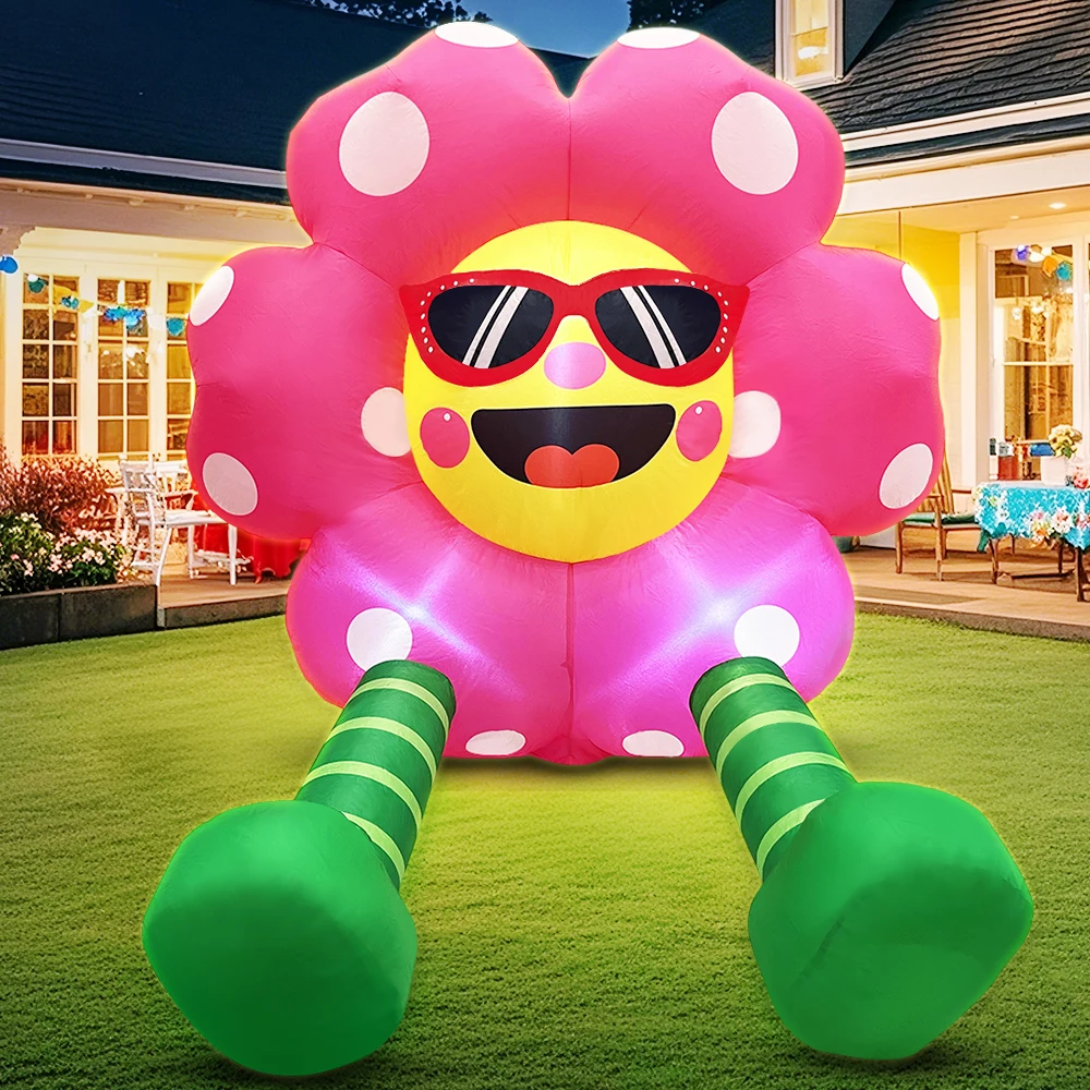 

4 фута весеннее надувное наружное украшение в виде подсолнуха, украшение для цветочного двора, встроенные светодиодные фонари для весеннего пасхального двора Ga