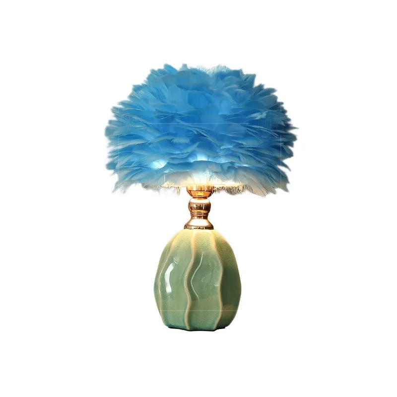 Bedroom Atmosphere, Feather Luxury, Minimalist Style, Bed Lamp, Homestay Decoration Table Lamp, Tri Color Dimming