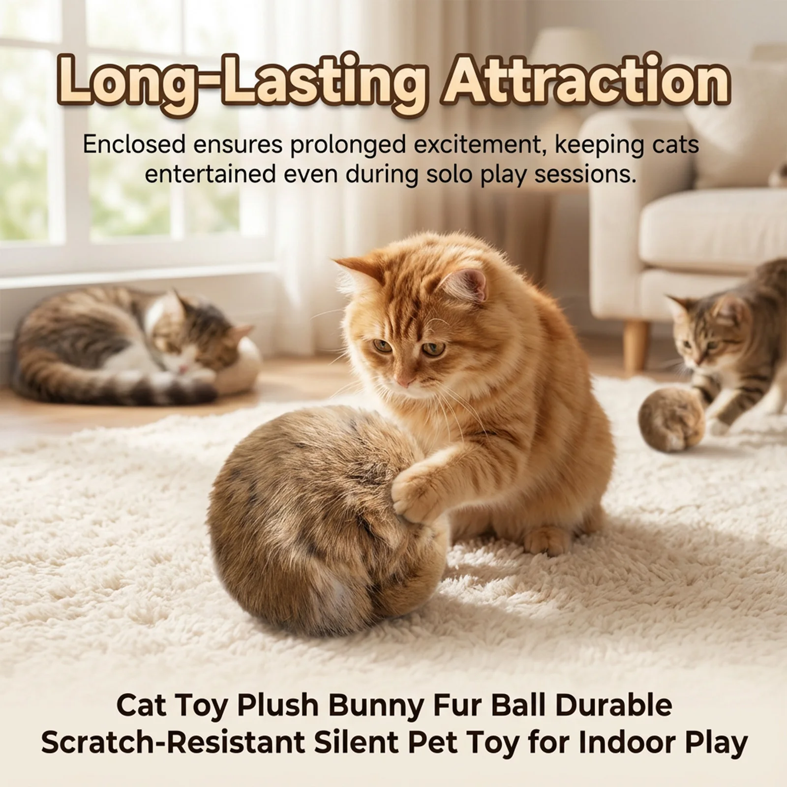 Cat Toys Plush Bunny Fur Ball with Catnip Durable Scratch Resistant Silent Pet Toy for Indoor Chasing and Pouncing Play