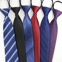 Brand Pre-tied Neckties Men 8cm Width Blue Striped Formal Business Zipper Adjustable Checked Wedding Floral Paisley Dots