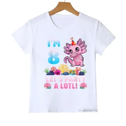 Donut Axolotl Cartoon Print T-Shirt Girls/Boys Kawaii Kids Clothes 3-15 Years Birthday T Shirt Harajuku Shirt Summer Tops Tee