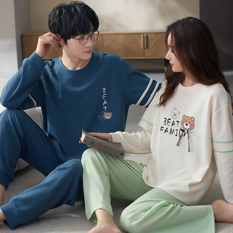 Plus Size Pajamas Set for Couple Autumn Long-sleeved Pants Sleepwear Spring Men Women Loungewear Cotton Nightwear New 2023