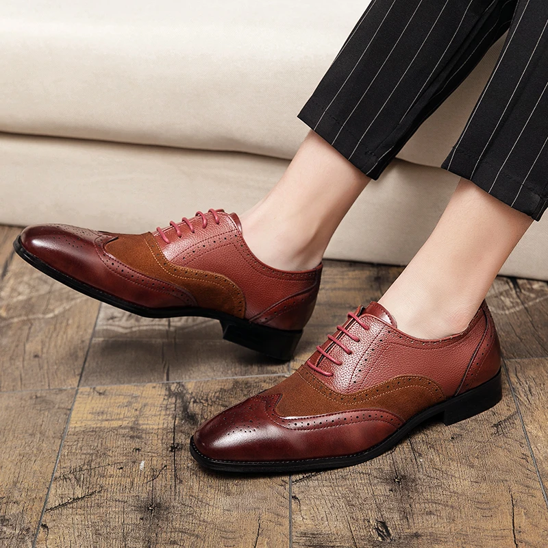 Men Wingtip Detail Lace Up Oxford Shoes Vintage Brown Dress Shoes