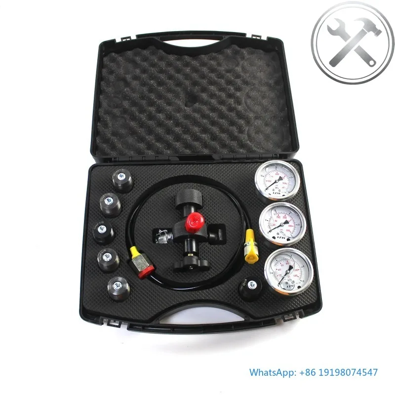 

Hydraulic Gauge Test Kit Hydraulic Nitrogen Accumulator Charging System Pressure Parts W/3 Gauges & 7 Couplings & 1 Hose Hydra