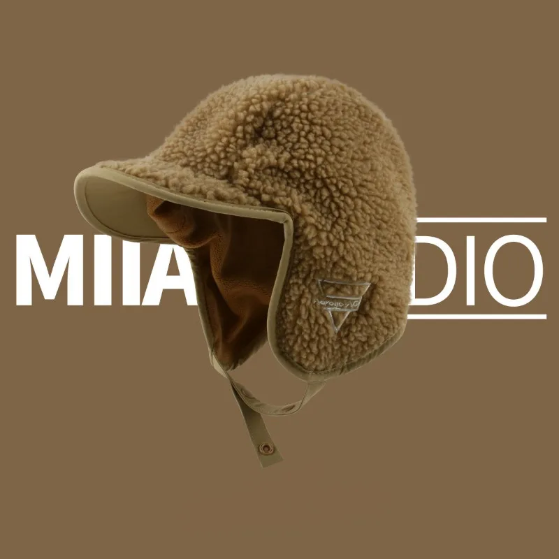 Protezione per le orecchie in lana di agnello giapponese Lei Feng cappello da uomo e da donna Casual Versatile cappello volante Pullover da