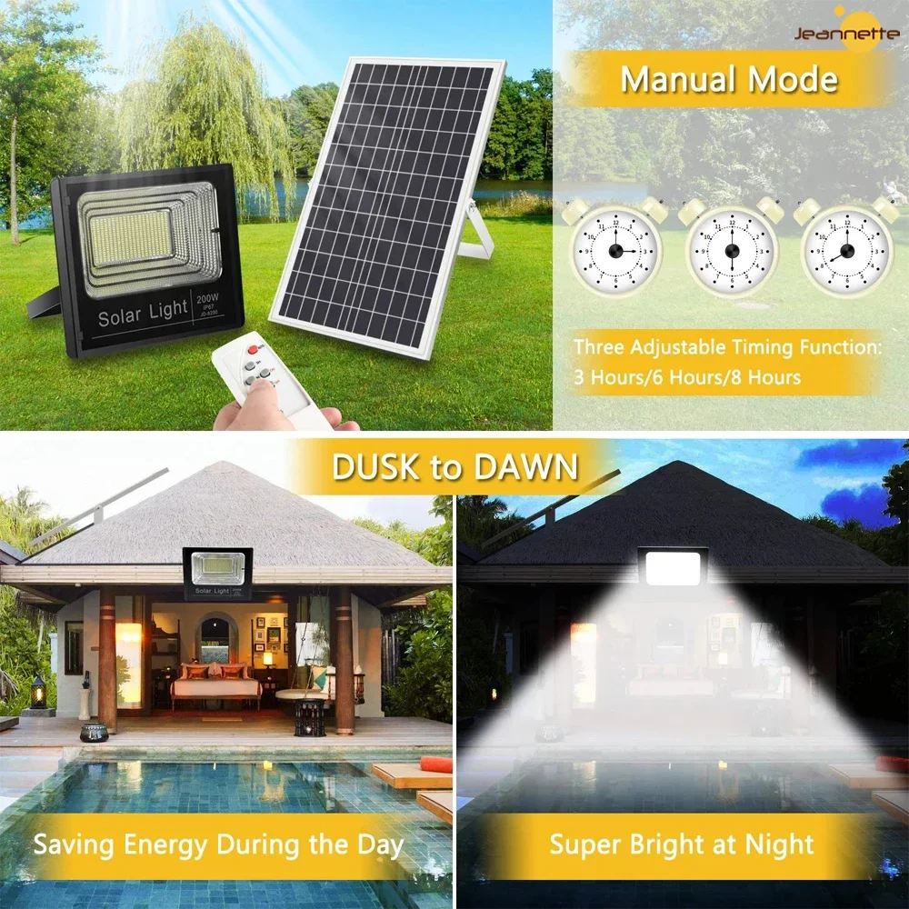 Luz LED de energía Solar para exteriores, foco impermeable de 100W, lámpara de inundación, proyector, accesorio de iluminación