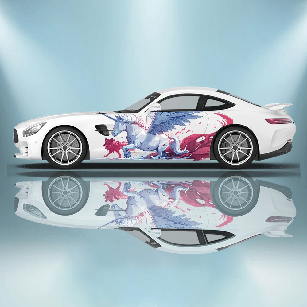 

Синий Единорог, Красная Лиса, автомобильные виниловые наклейки, самоклеящаяся наклейка из ПВХ, подходит для грузовиков, внедорожников, украшения, автоаксессуары, подарок