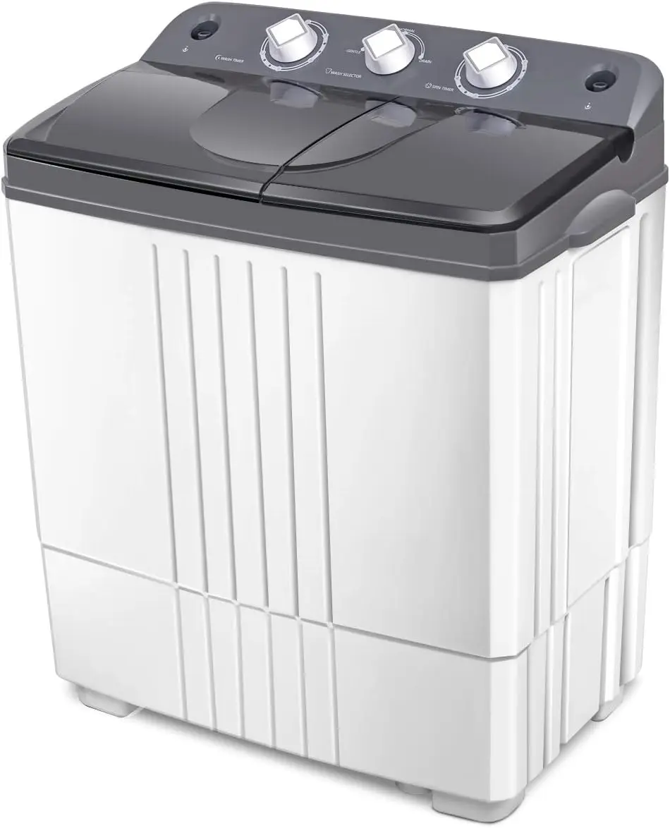 Portable Washing Machine, Twin Tub 20Lbs Capacity, Washer(12Lbs) and Spinner(8Lbs), Energy Saving, Rotary Controller Drain Hose