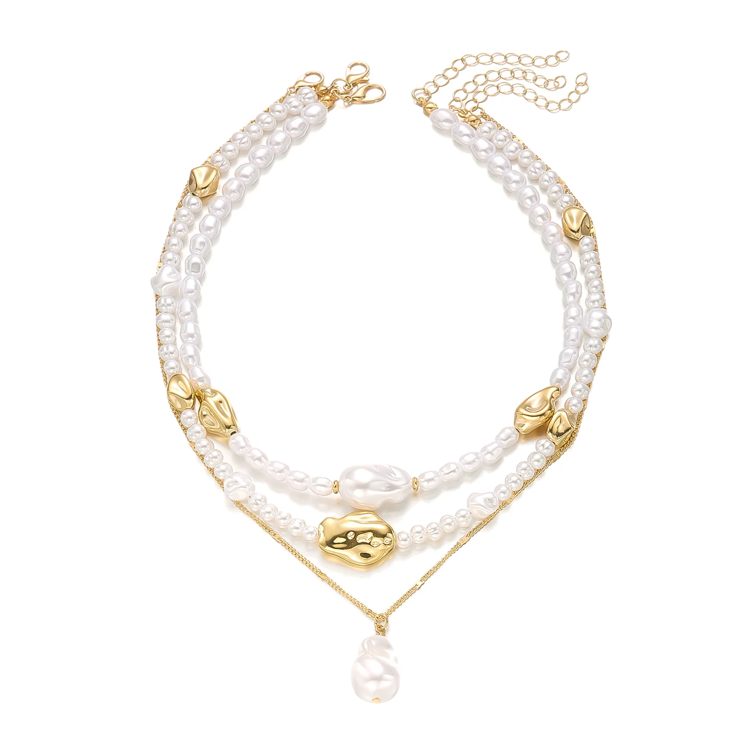 Exquisite barocke Imitationsperlen-Halskette für Frauen, minimalistische, unregelmäßige Herzform, geschichtete Kette, Freundschaftsschmuck, Geschenke – Detail 12