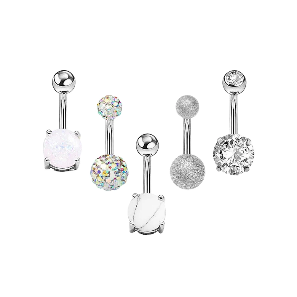 5 stks Zirkoon Knop Ringen Dangle Rvs Buik Ring Navel Piercing Sieraden Rvs Vrouwen Body Art Geschenken