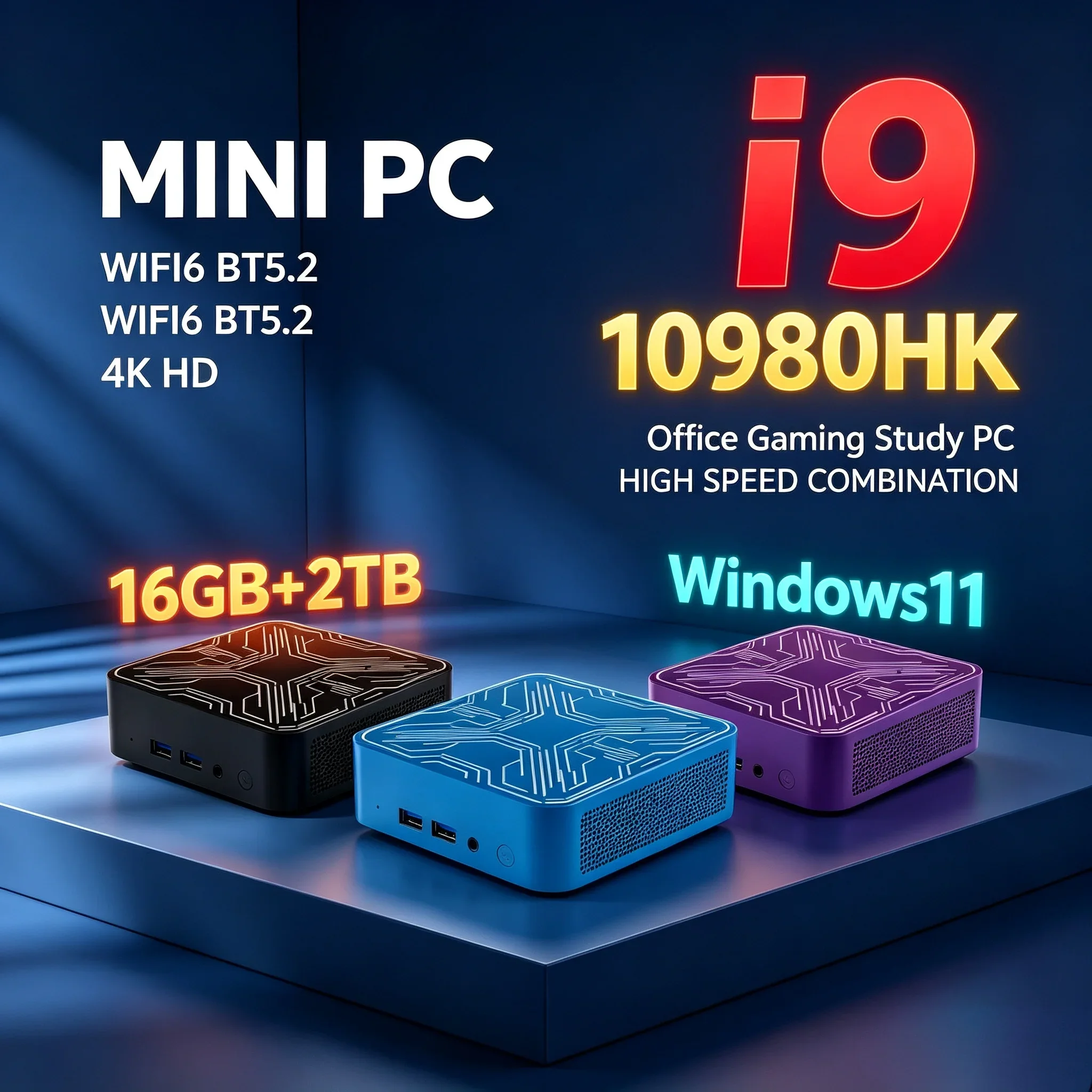 New Portable Desktop Computer Core I9‑10980HK Windows11 16GB RAM Optional 1TB/2TB SSD 4K 60Hz WiFi 6 BT5.2 Home Gaming Mini PC