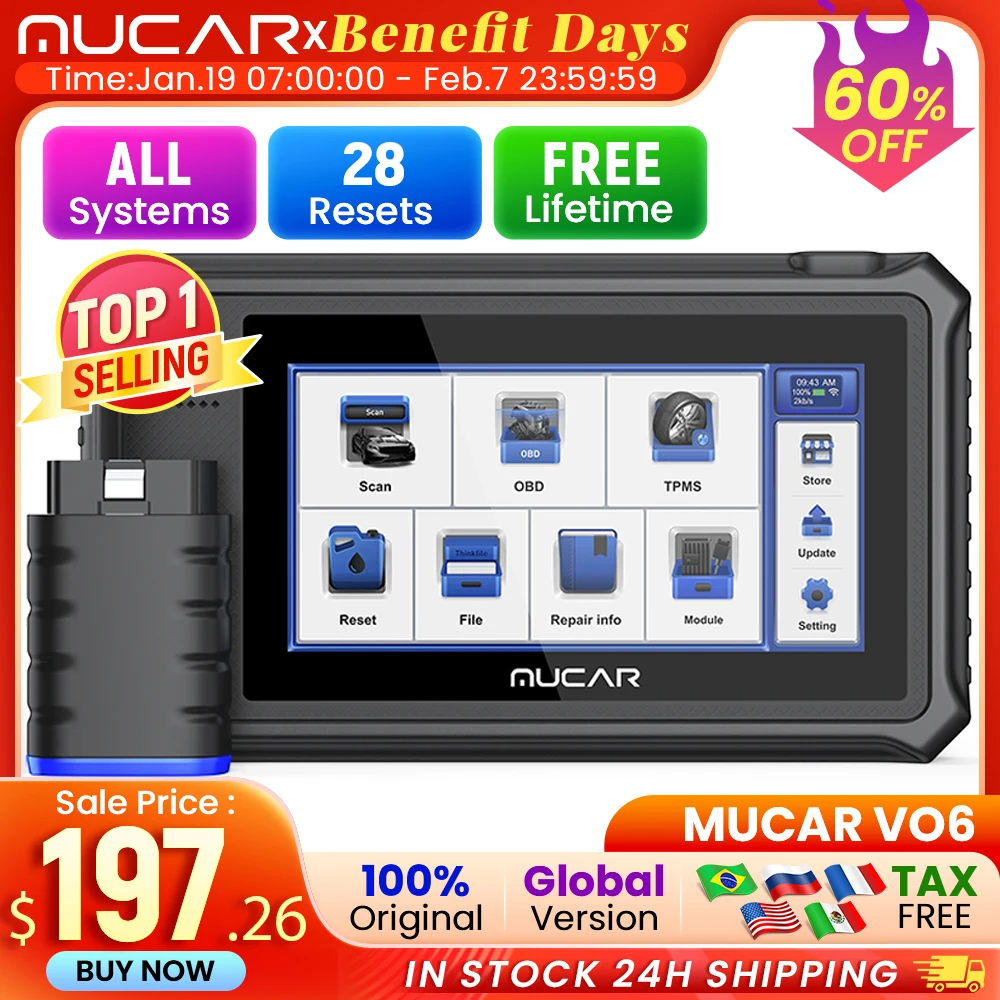 

THINKCAR MUCAR VO6 Best Professional Car Diagnostic Tools Full System Automotive Obd2 Scanner OBD Auto Diagnosis 28 Resets Free