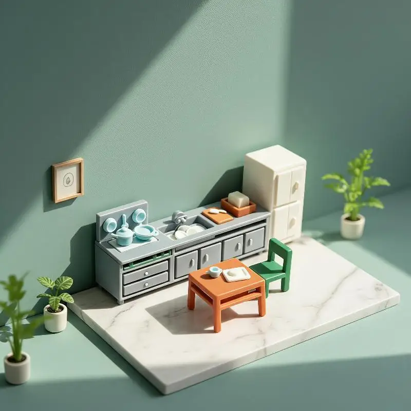 Miniature Kitchen Living Room Furniture Ornament Dollhouse Mini Sink Cabinet Table Chair Model Dollhouse Scene Layout Props